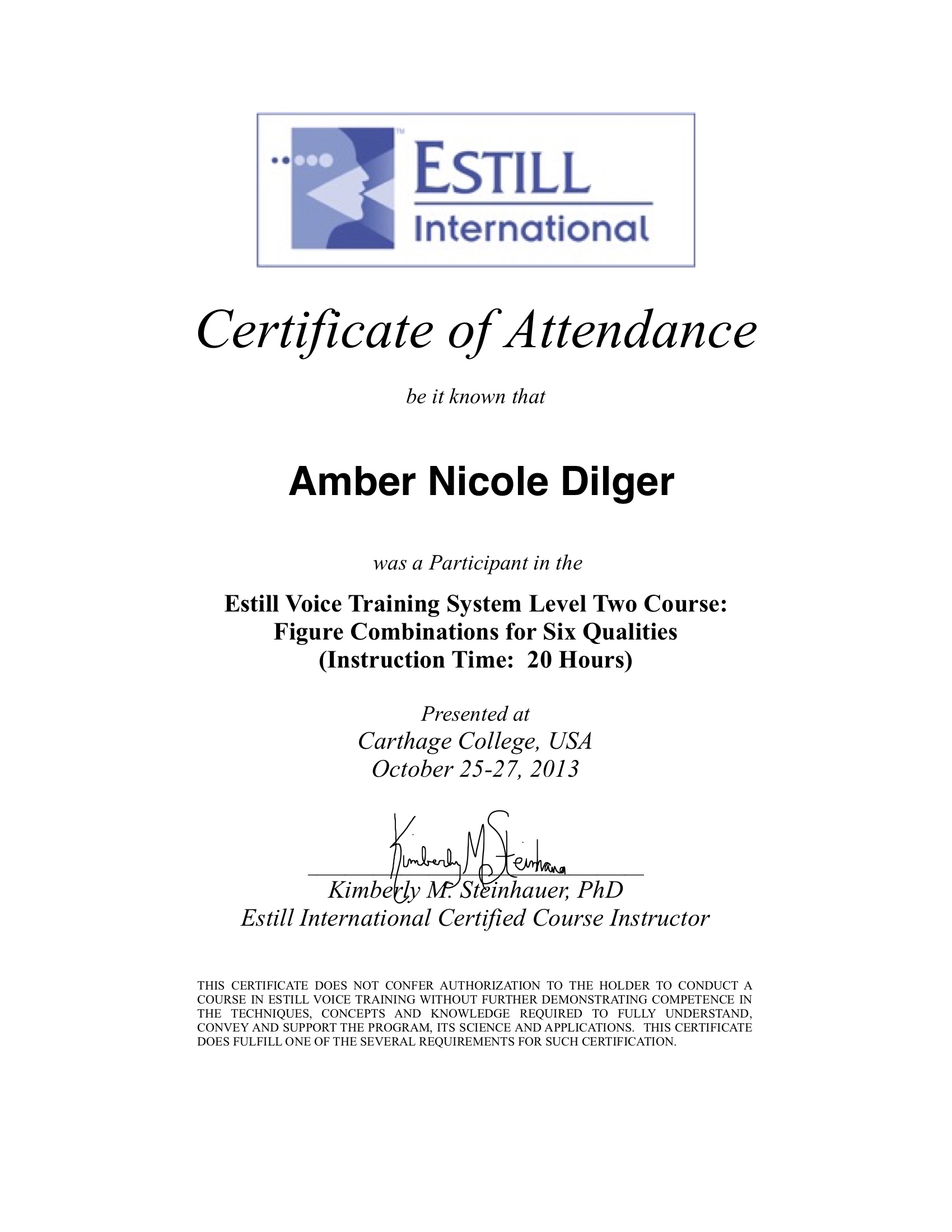 Estill Voice Work Certificate