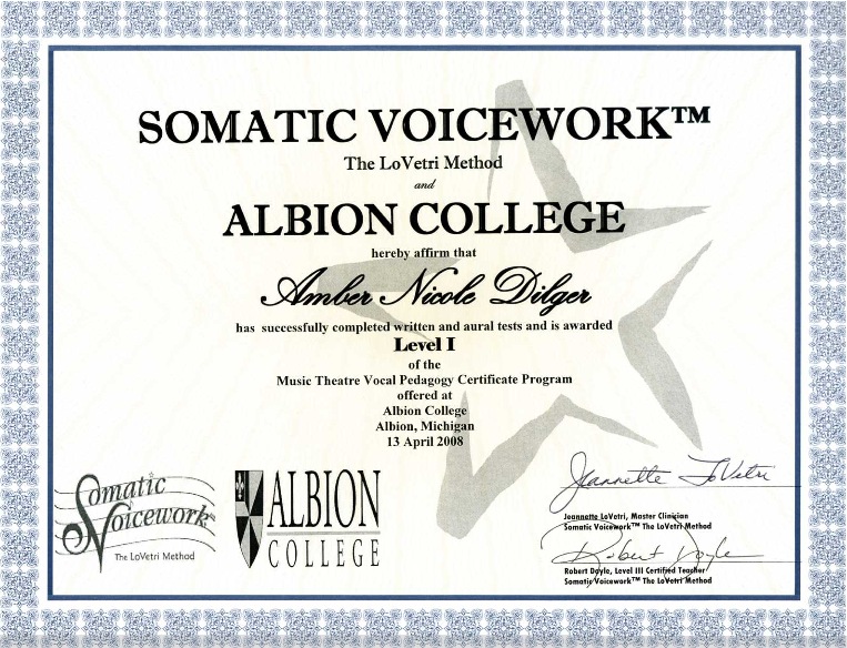 Somatic Voicework contemporary singing methods certificate